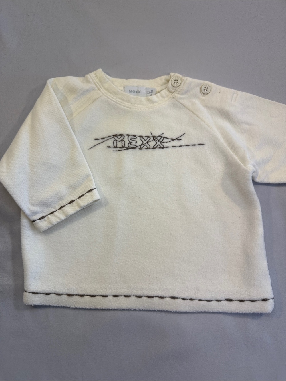 Mexx Cream Long Sleeve Baby Tee with Contrast Stitching